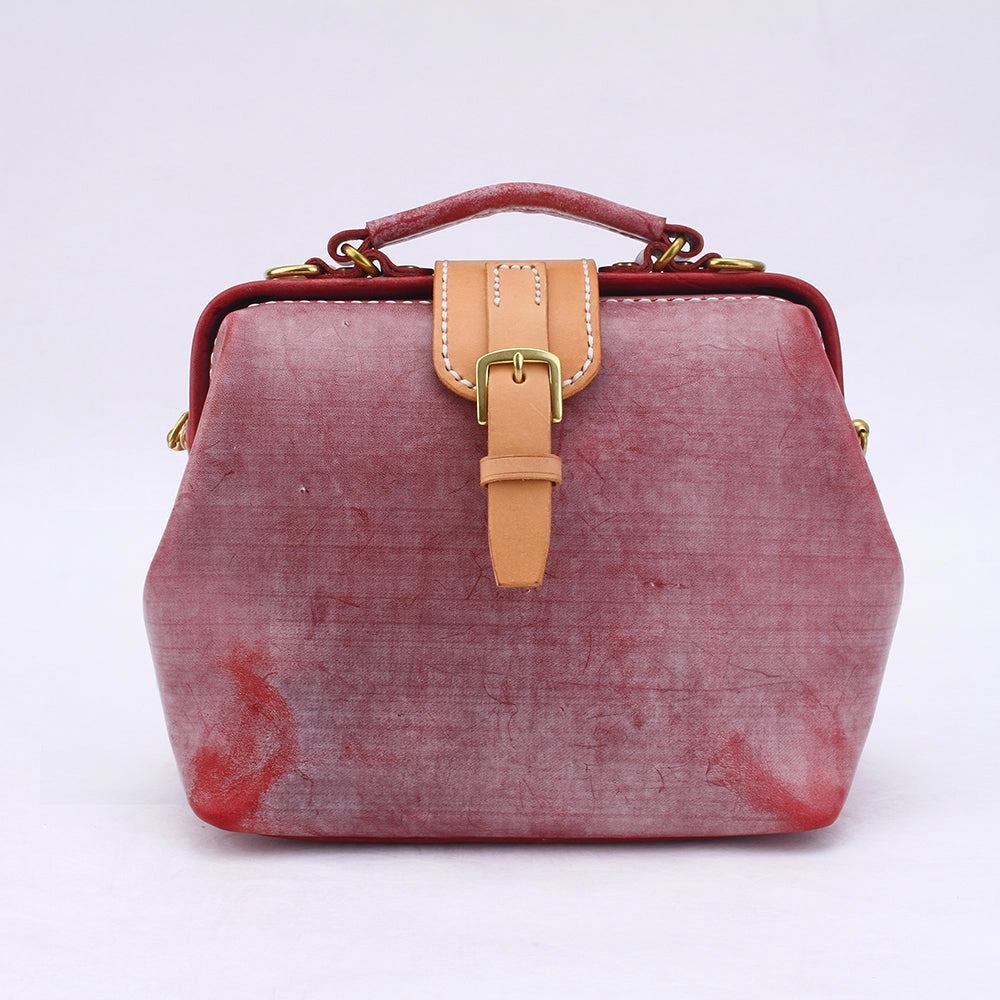 Handmade Womens Red Leather doctor Handbag shoulder doctor bags Purse for women