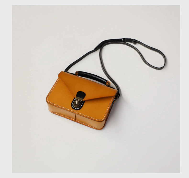 Handmade Womens Tan Leather Cube Satchel Purse Womens School Shoulder Bag for Ladies