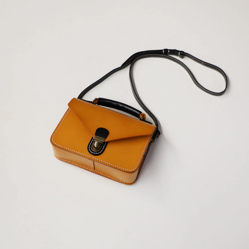 Handmade Womens Tan Leather Cube Satchel Purse Womens School Shoulder Bag for Ladies