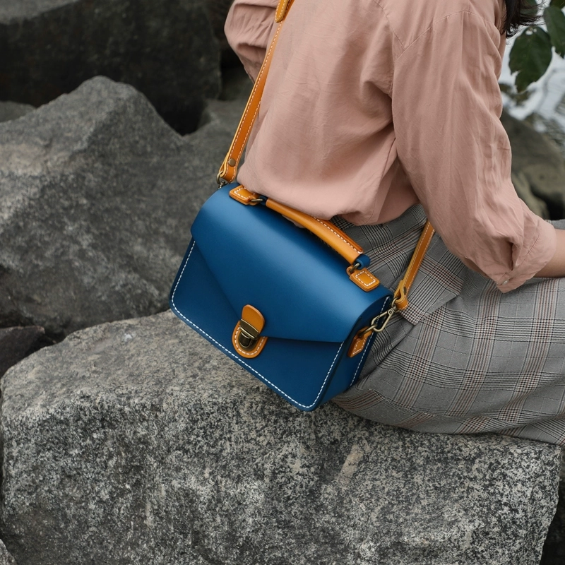 Handmade Womens Tan Leather Cube Satchel Purse Womens School Shoulder Bag for Ladies