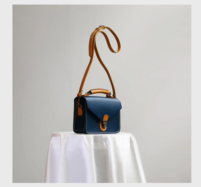 Handmade Womens Tan Leather Cube Satchel Purse Womens School Shoulder Bag for Ladies