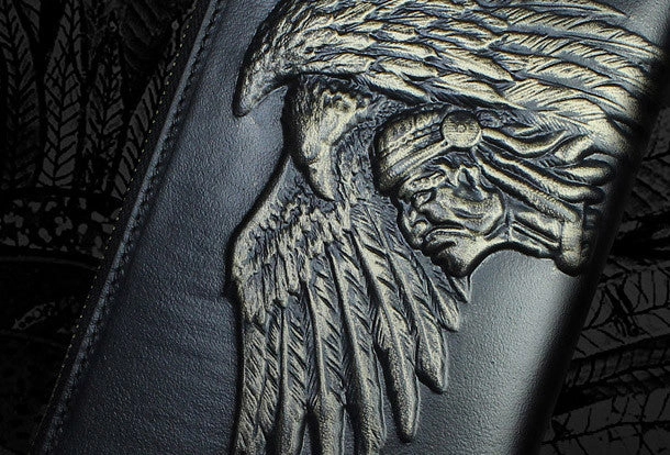 Handmade zip long wallet leather men Indian Cheif clutch phone wallet for men