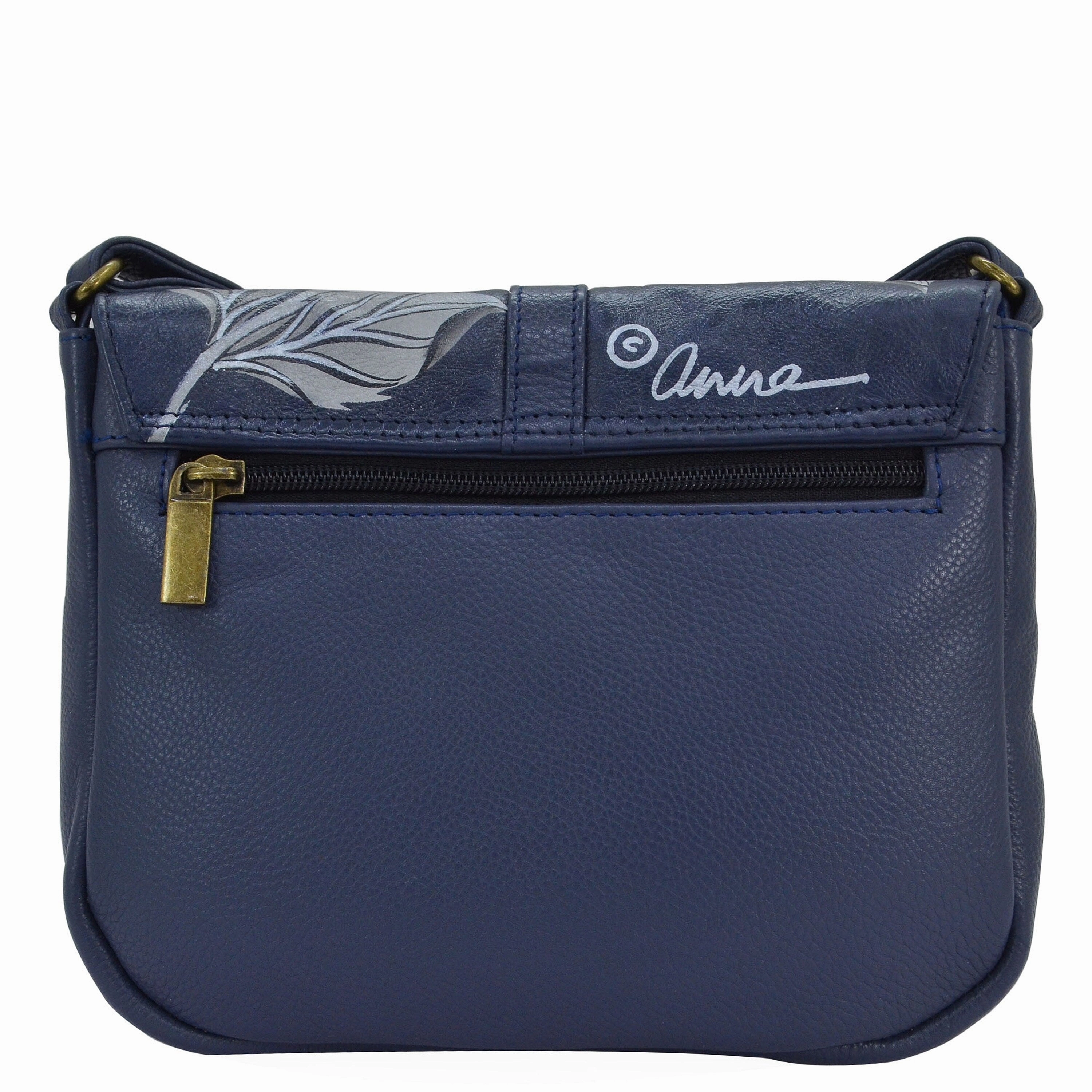 Handpainted Leather Flap Crossbody - Romantic Rose Navy