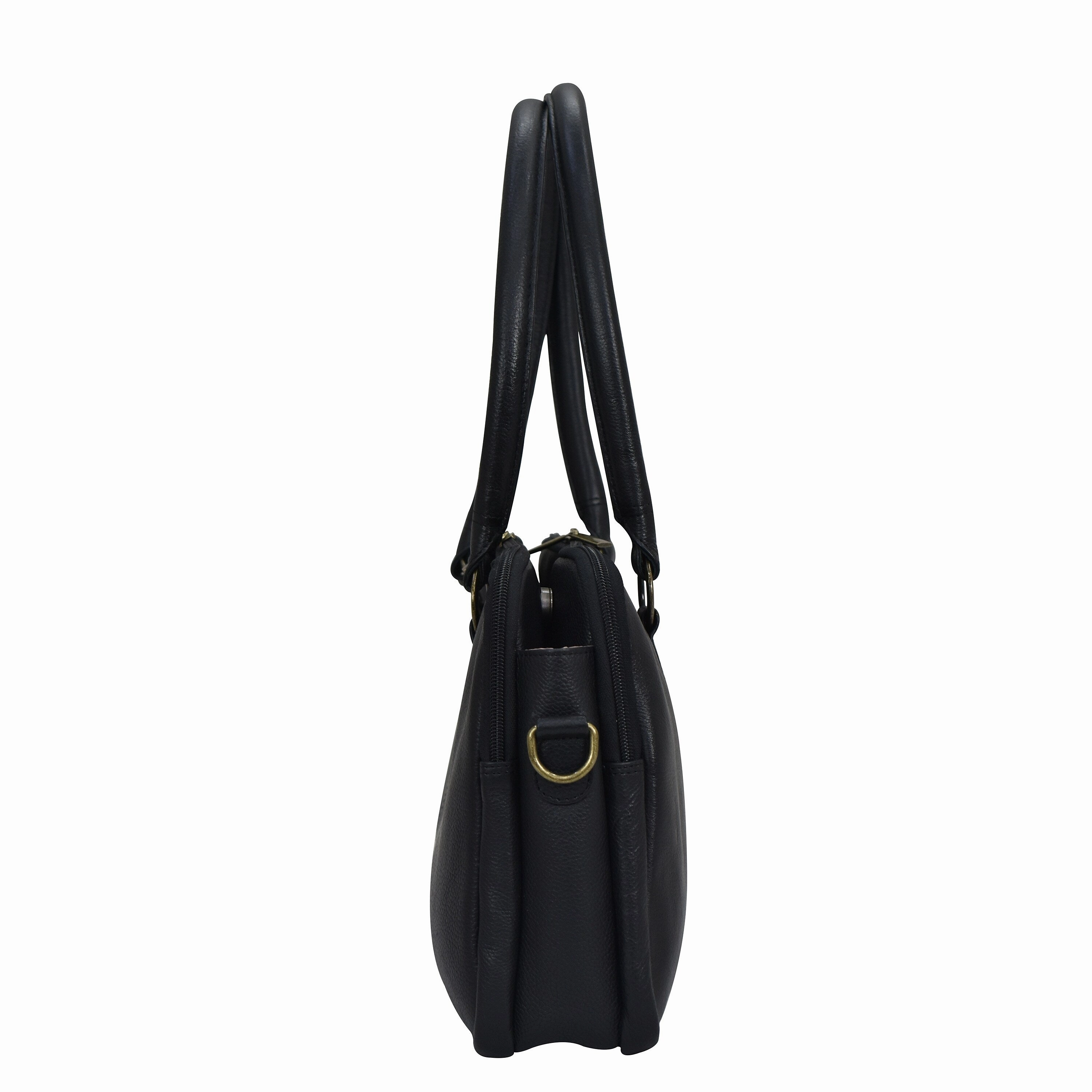 Handpainted Leather Multi Compartment Satchel - Magical Wings Black