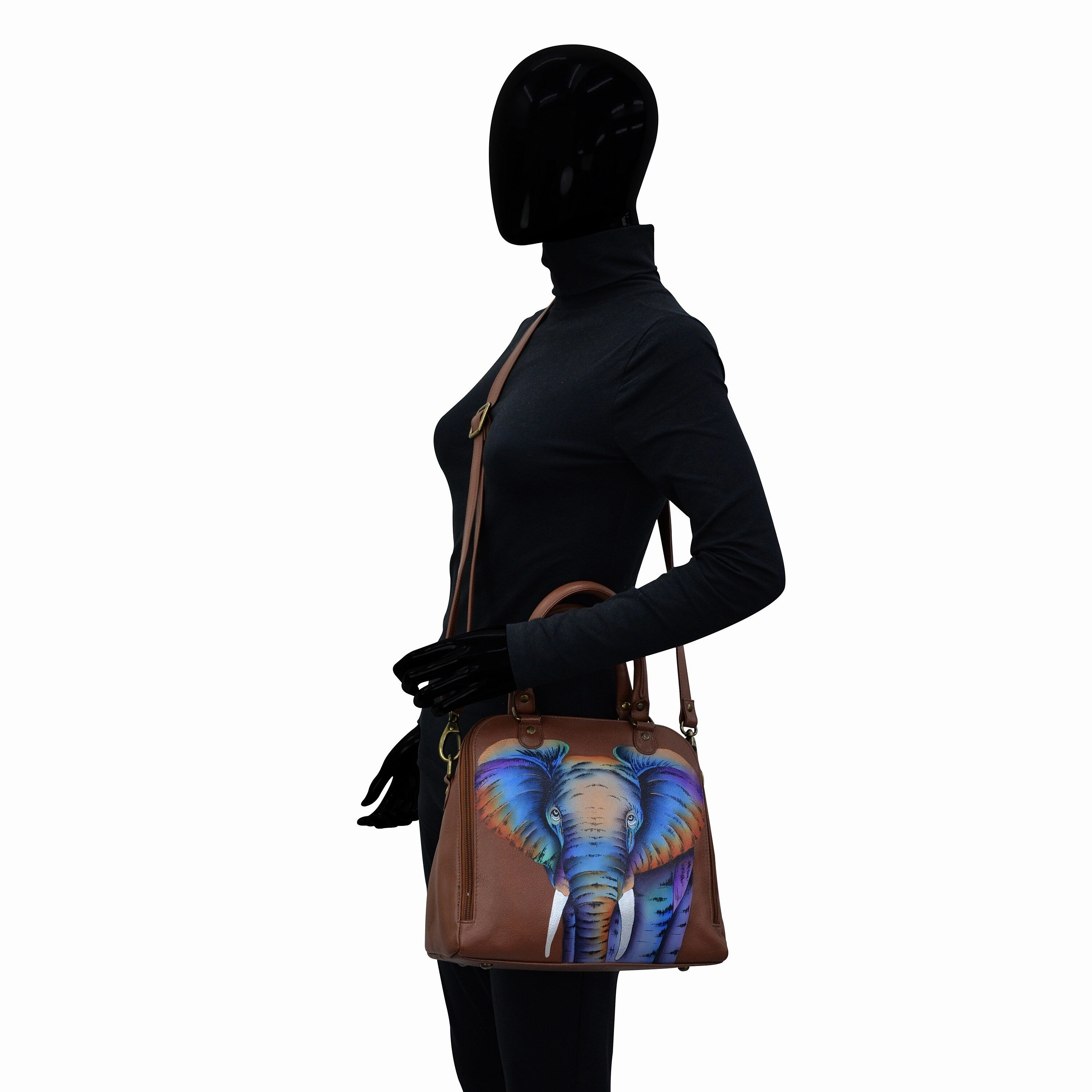 Handpainted Leather Organizer Satchel - African Elephant