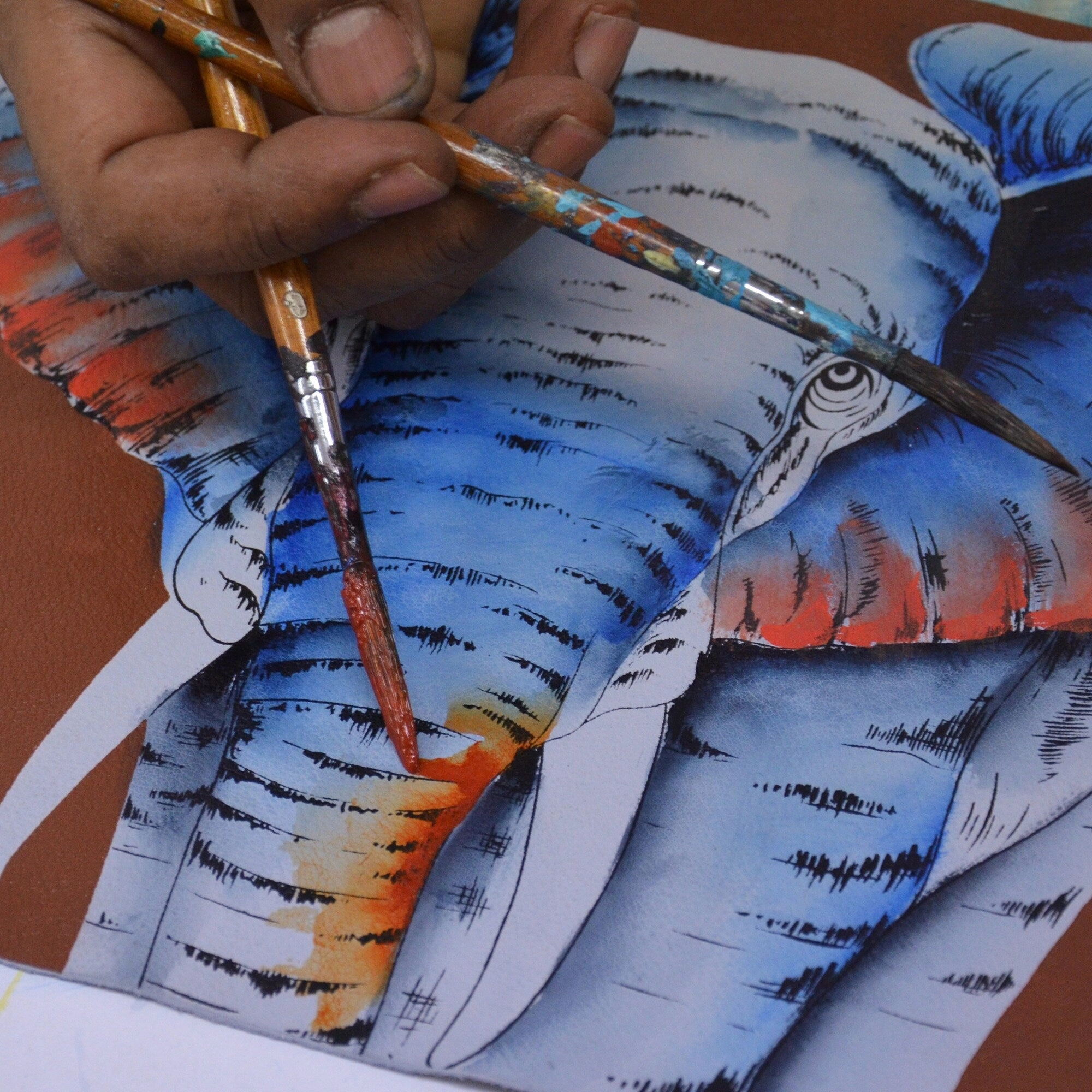 Handpainted Leather Organizer Satchel - African Elephant
