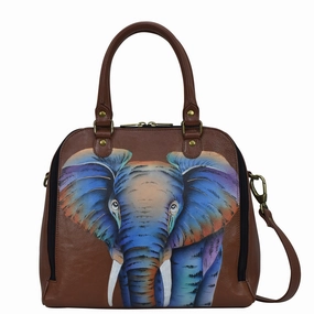 Handpainted Leather Organizer Satchel - African Elephant