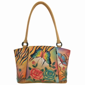 Handpainted Leather Organizer Tote - Antique Rose