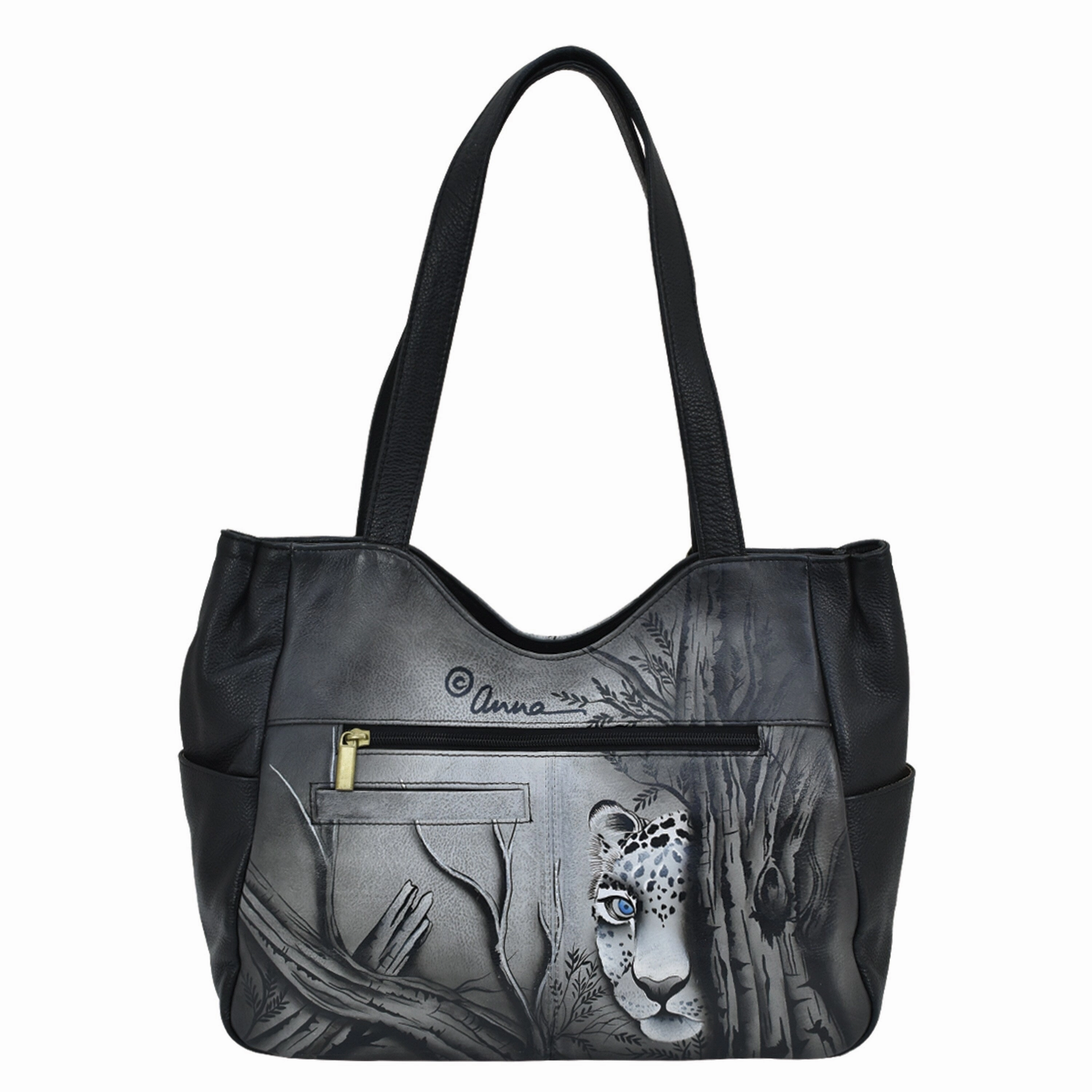 Handpainted Leather Shoulder Bag - African Leopard