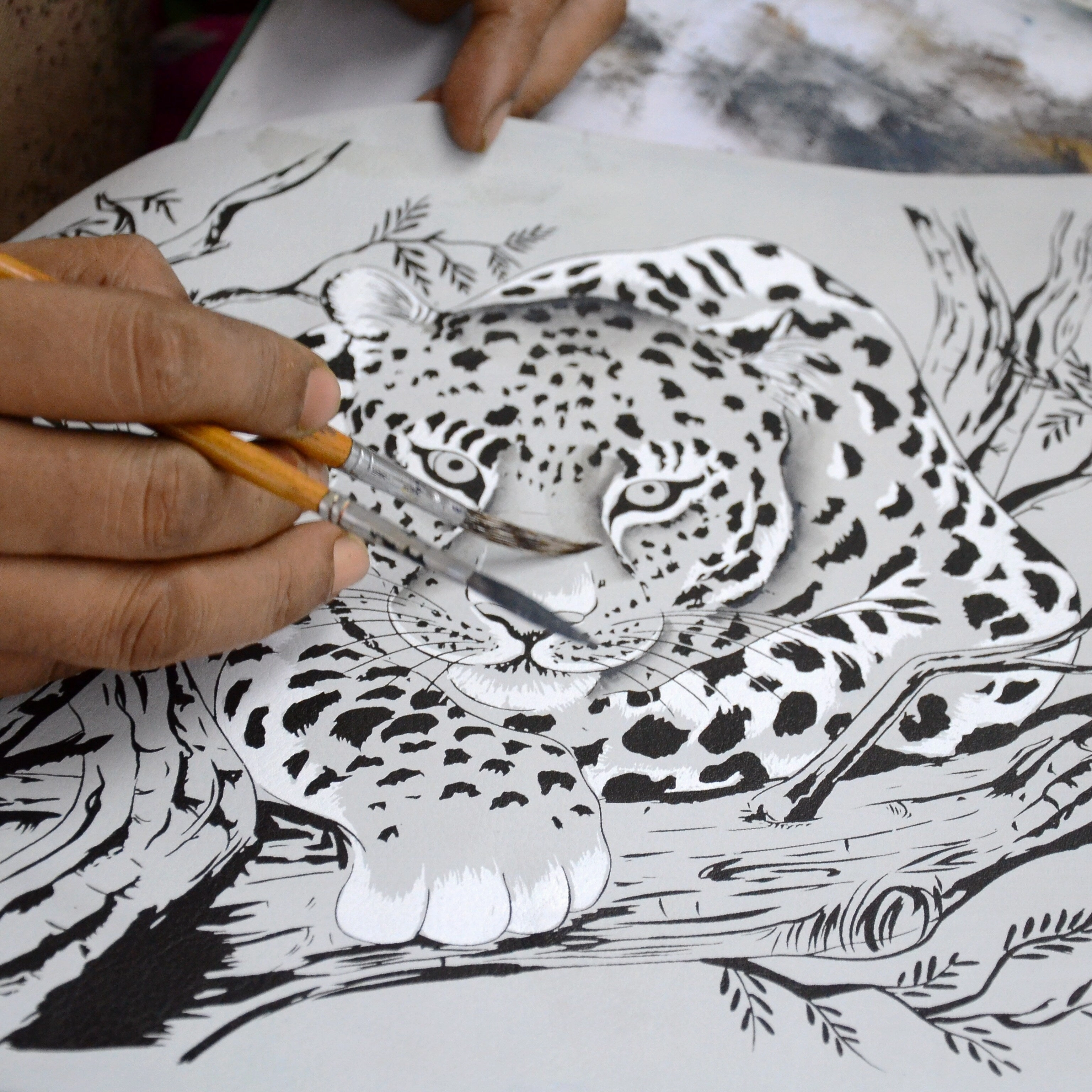 Handpainted Leather Shoulder Bag - African Leopard