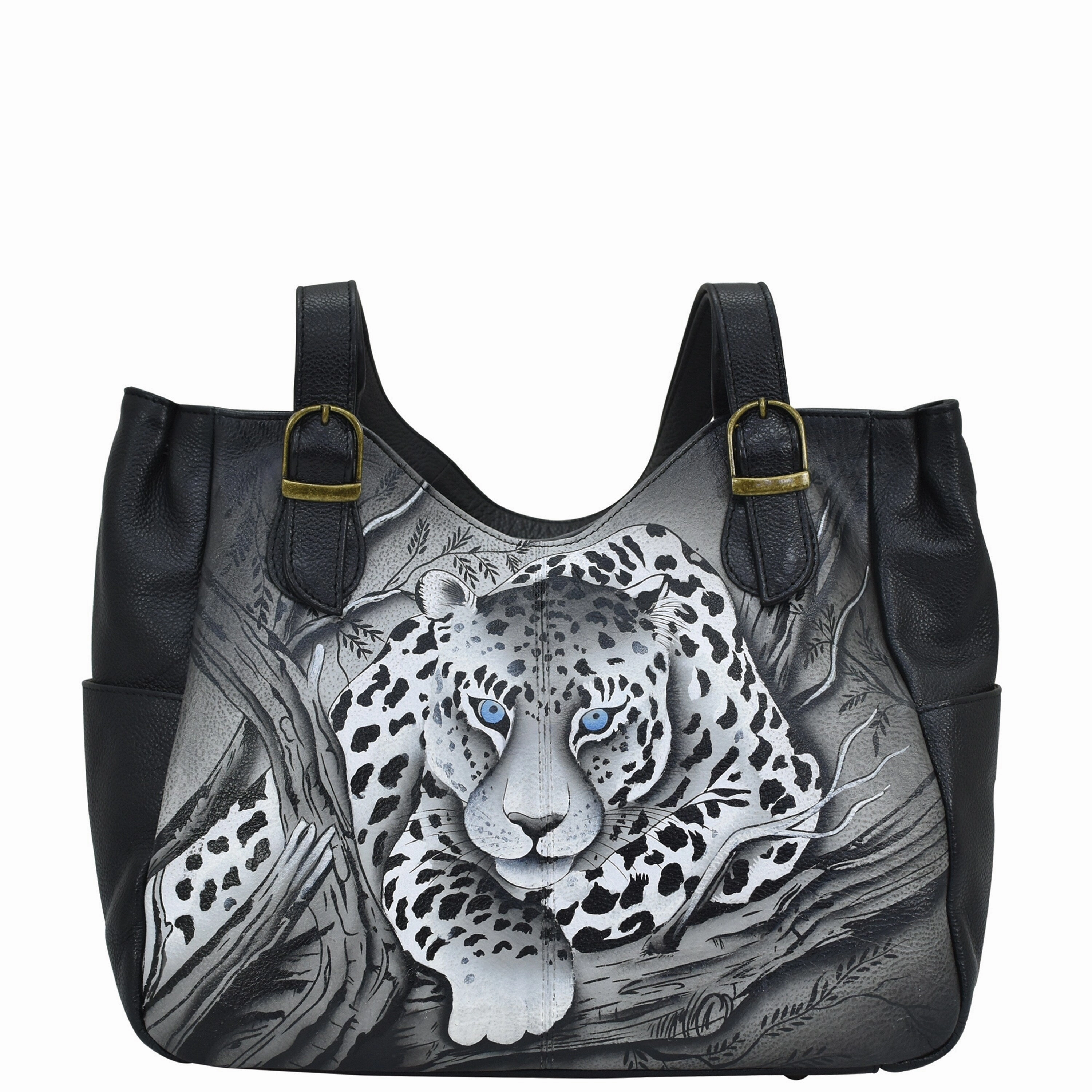 Handpainted Leather Shoulder Bag - African Leopard