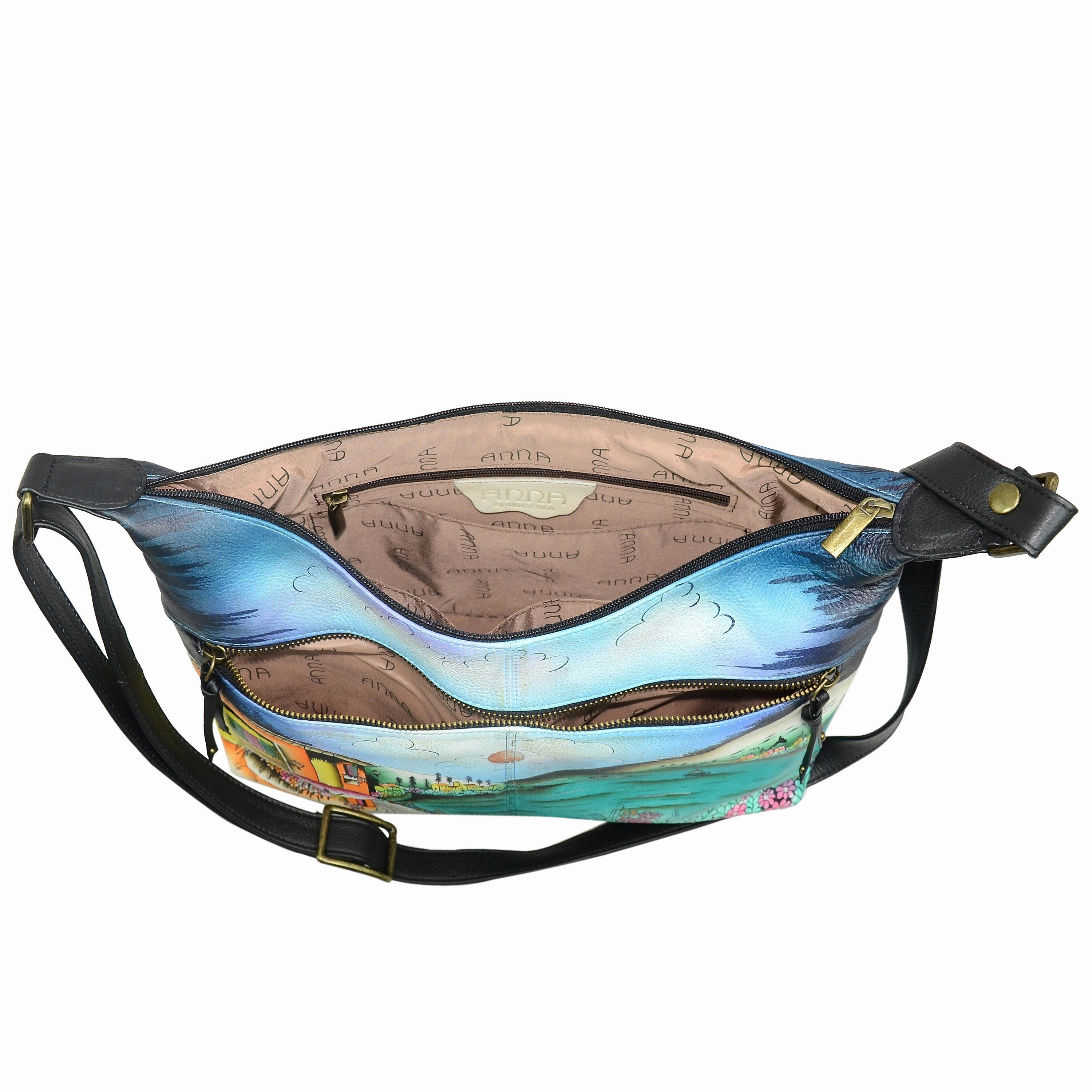 Handpainted Leather Shoulder Hobo - Moonlit Capri