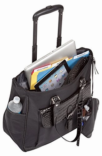Heritage Ladies Nylon Twill Croco Pvc Single Gusset Wheeled Computer Case, Black, One Size