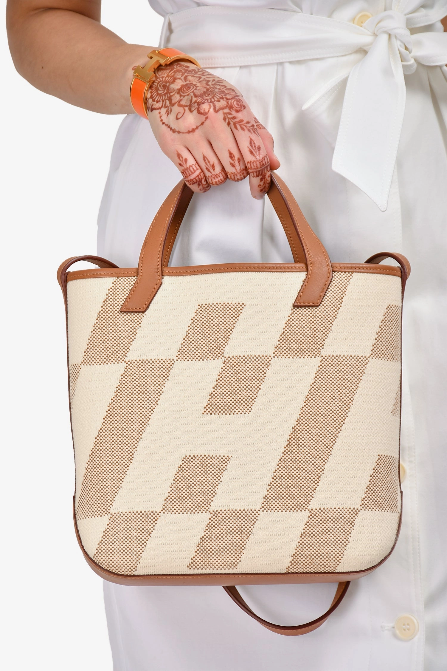 Herms 2021 Brown/Beige Swift Leather Toile H Cabas H En Biais 27 (As Is)