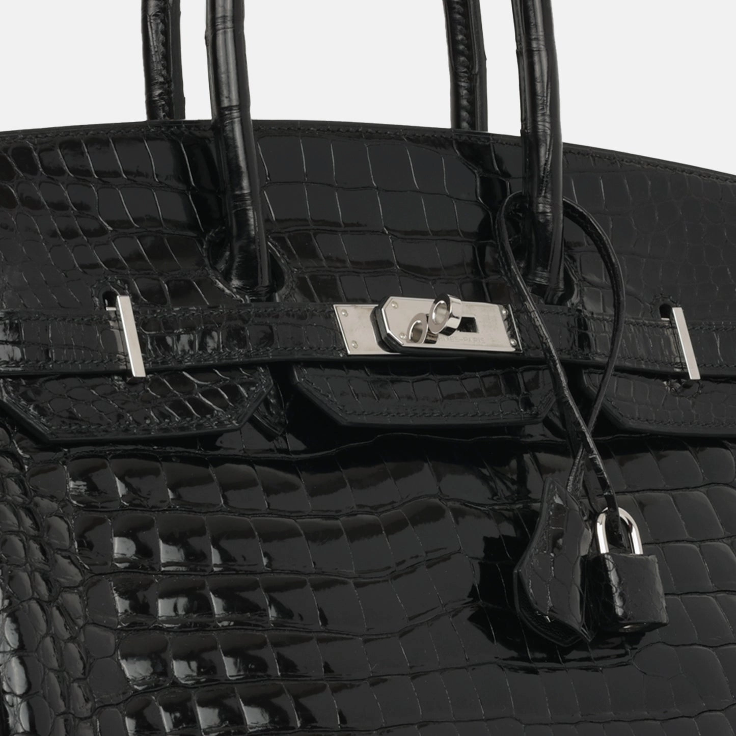 Herms Birkin 35 Noir Shiny Crocodile Porosus PHW