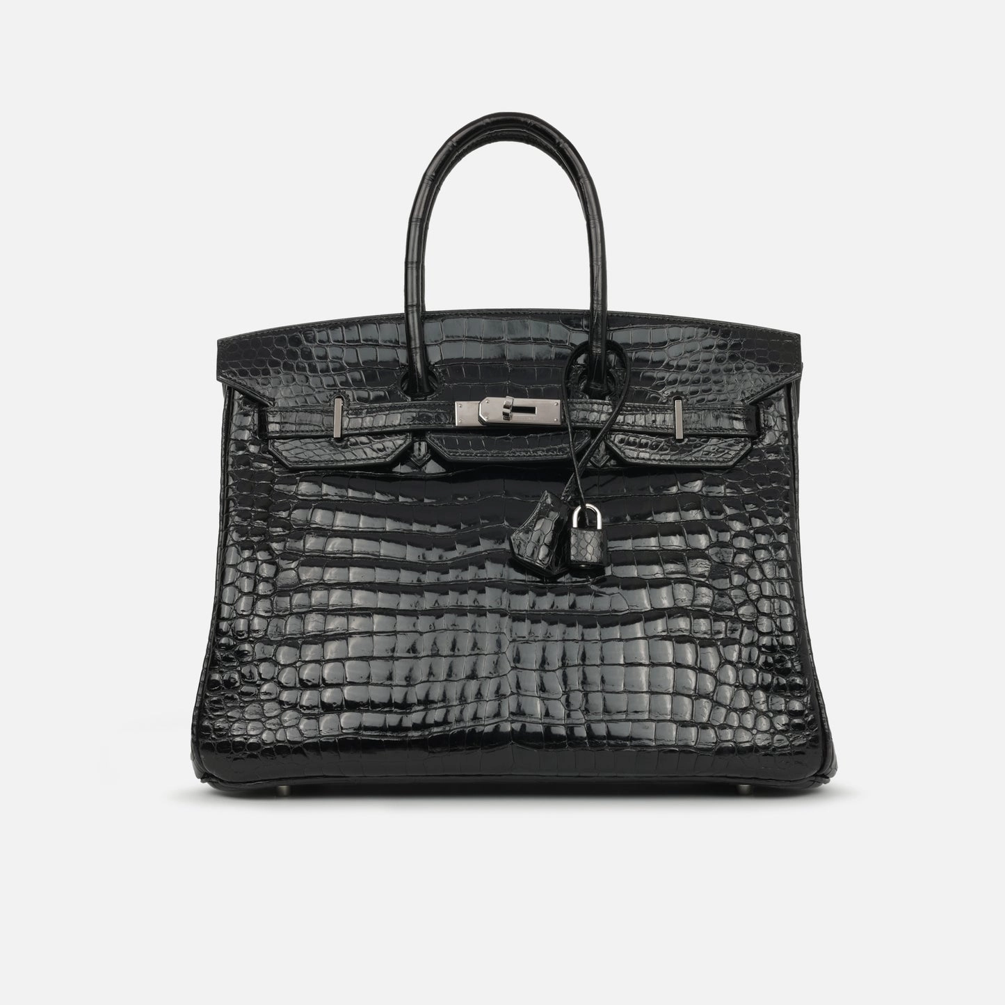 Herms Birkin 35 Noir Shiny Crocodile Porosus PHW