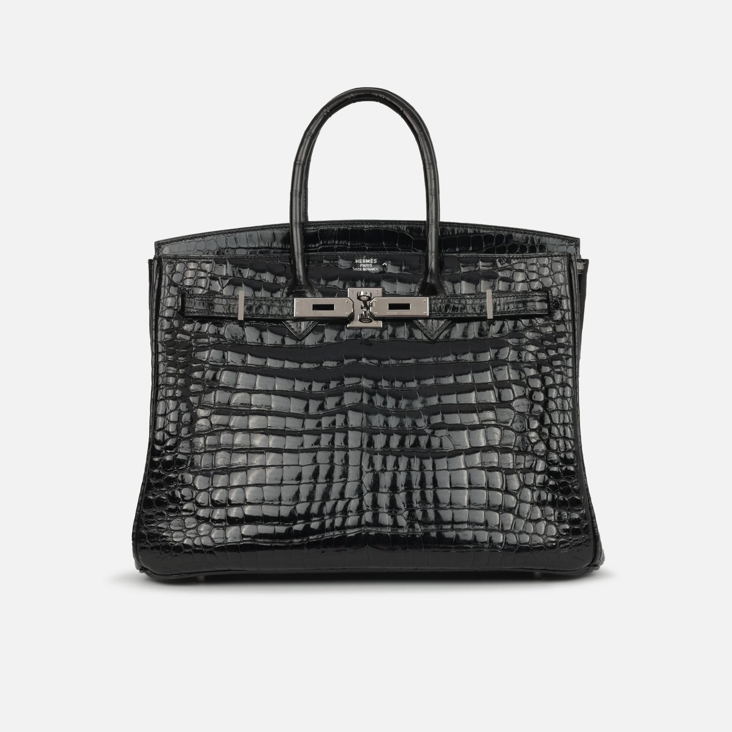 Herms Birkin 35 Noir Shiny Crocodile Porosus PHW