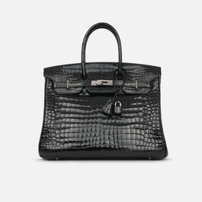 Herms Birkin 35 Noir Shiny Crocodile Porosus PHW