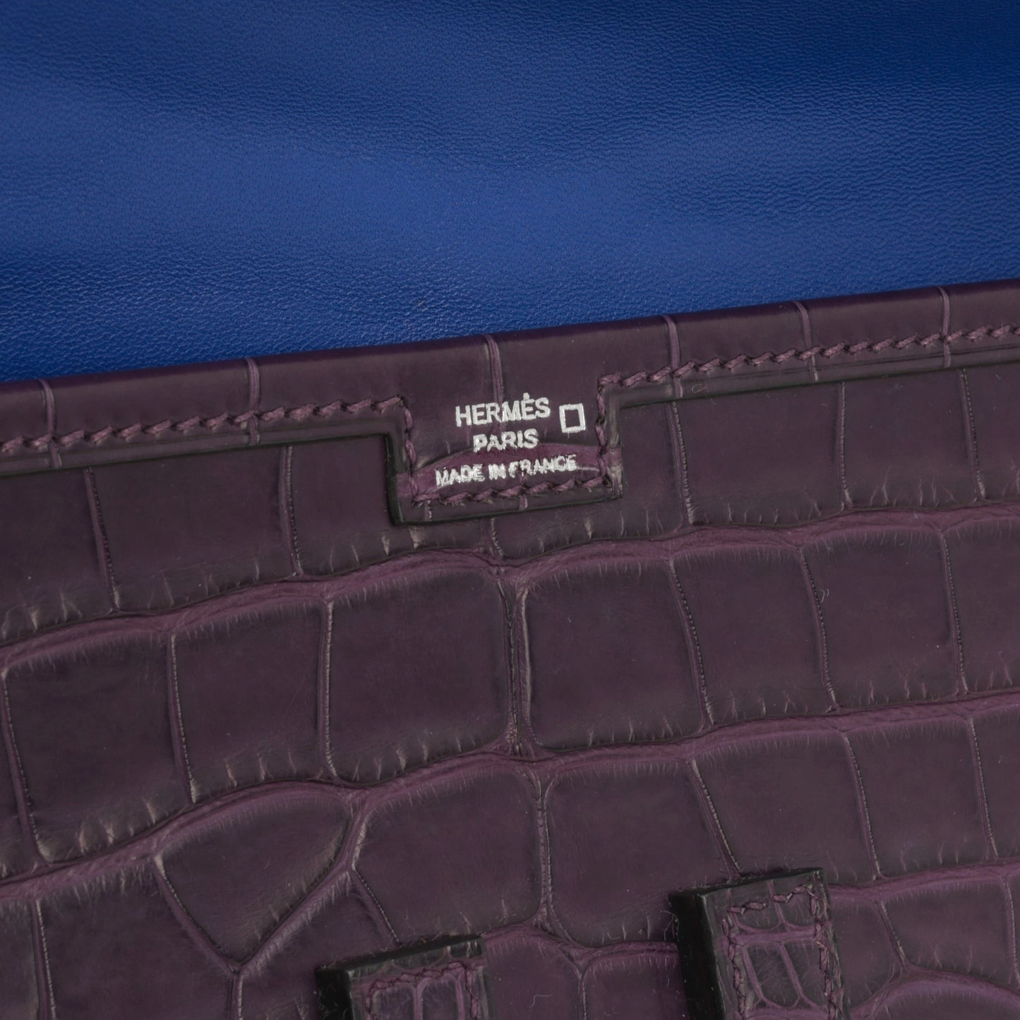 Herms Herms - Jige Clutch 29 Verso - Amethyst Matte Alligator / Bleu Electrique - 2014 - Pre-Loved