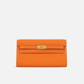 Herms Kelly To Go Wallet Orange Epsom GHW