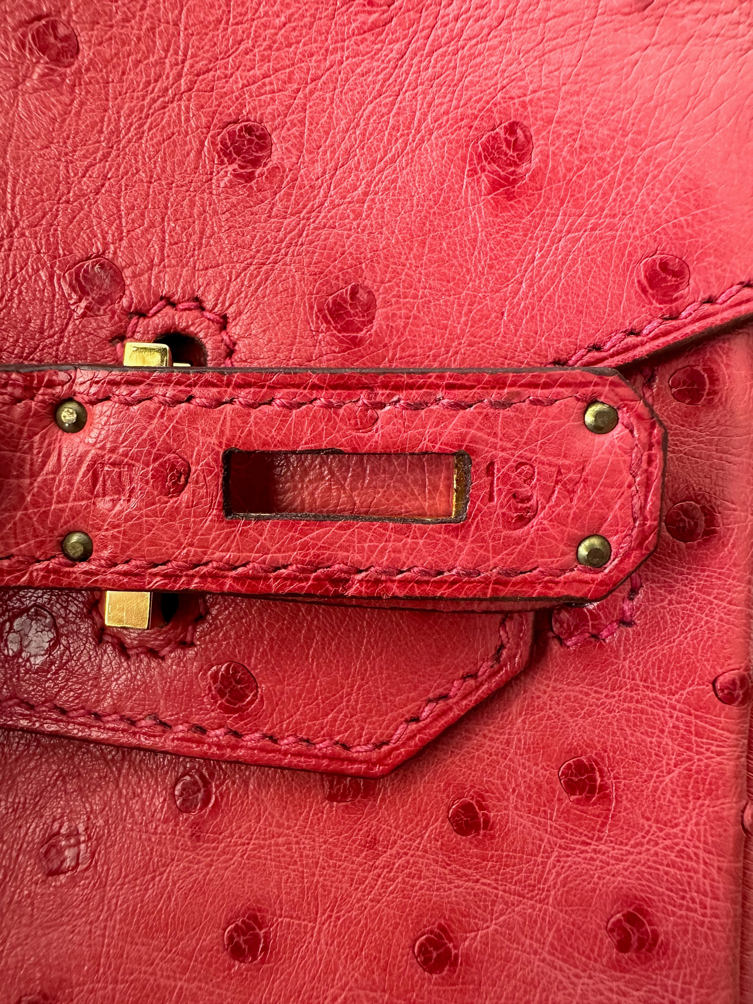 Herms Red Ostrich Leather Birkin 30