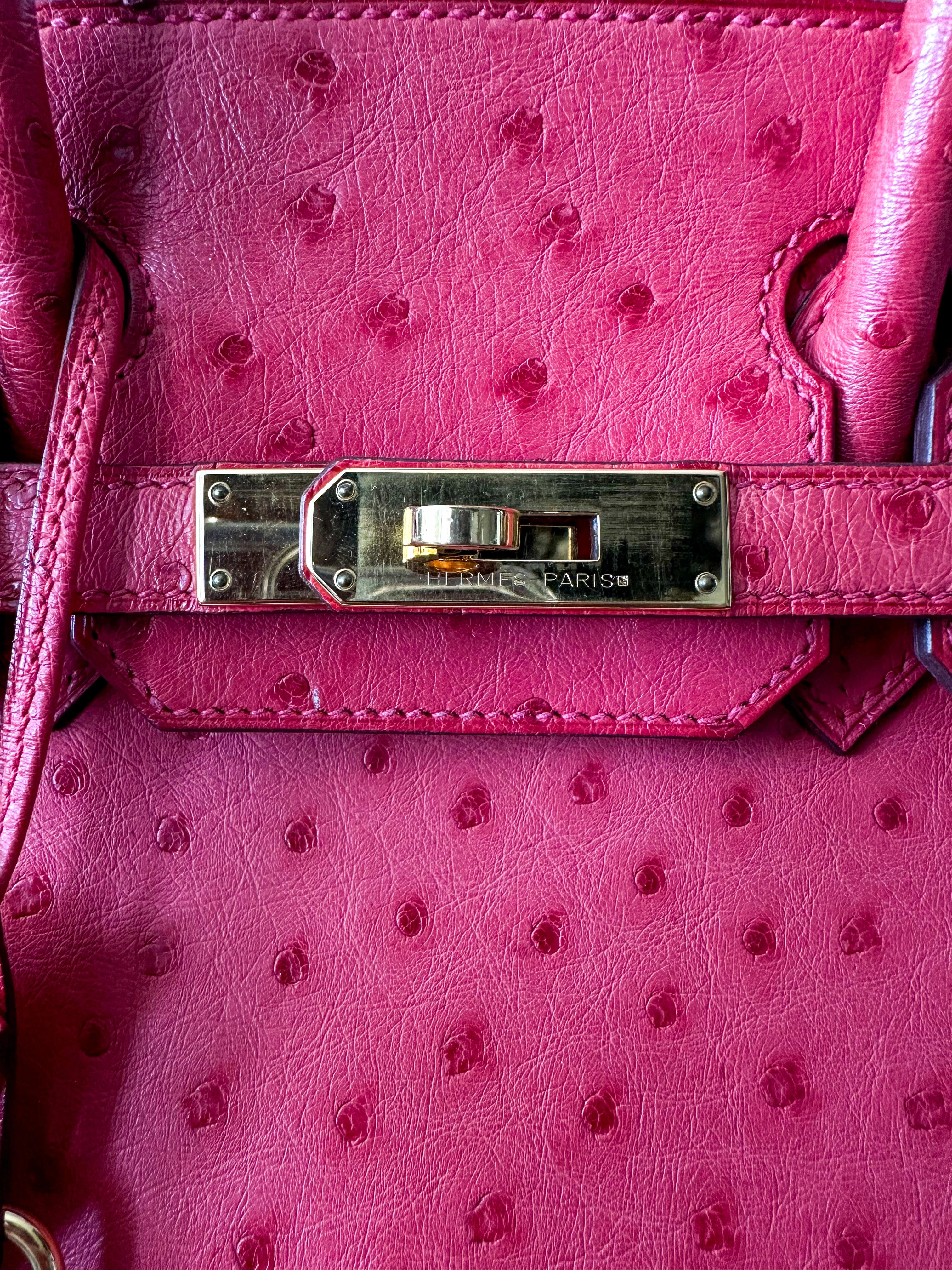 Herms Red Ostrich Leather Birkin 30