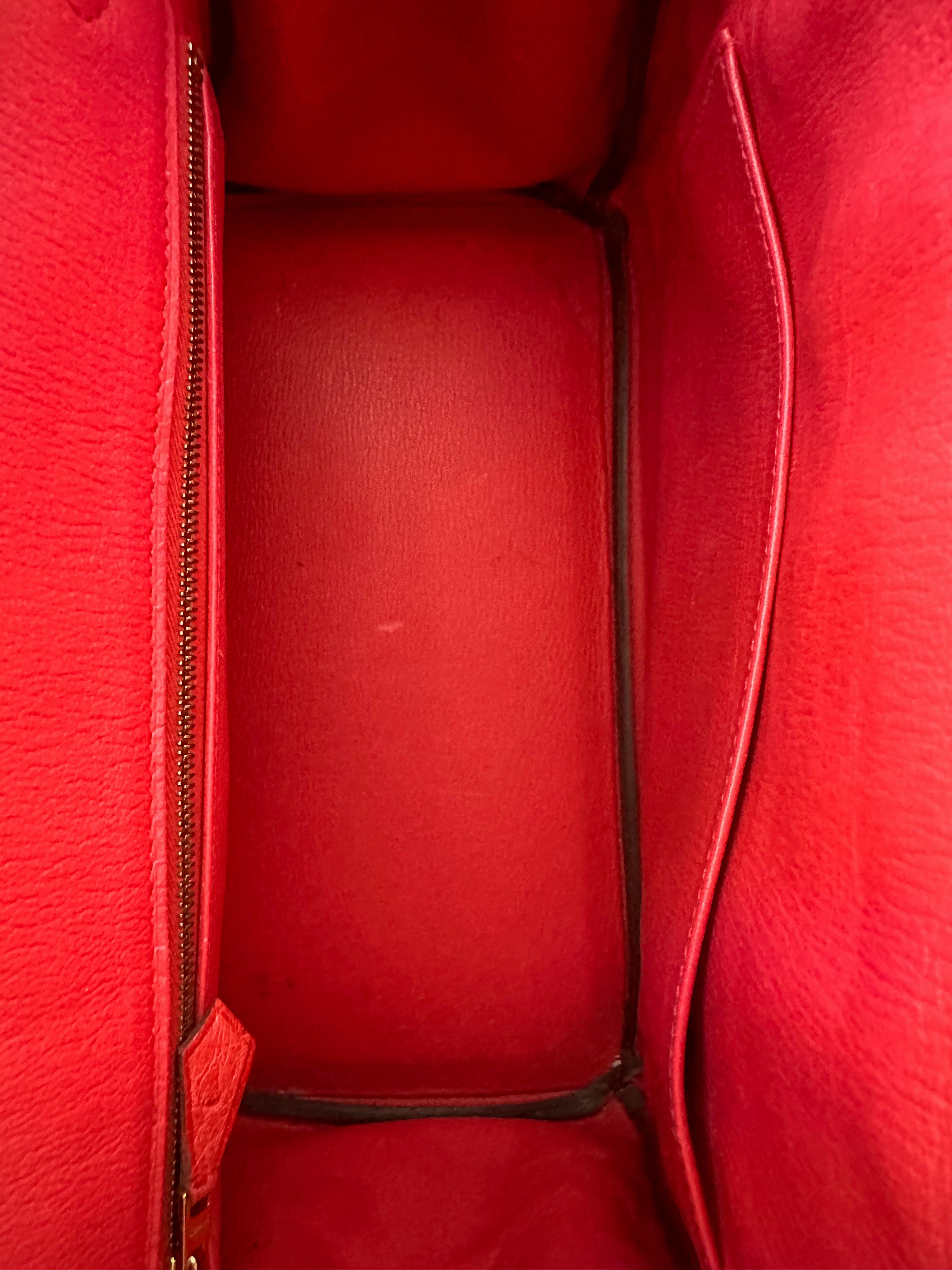 Herms Red Ostrich Leather Birkin 30