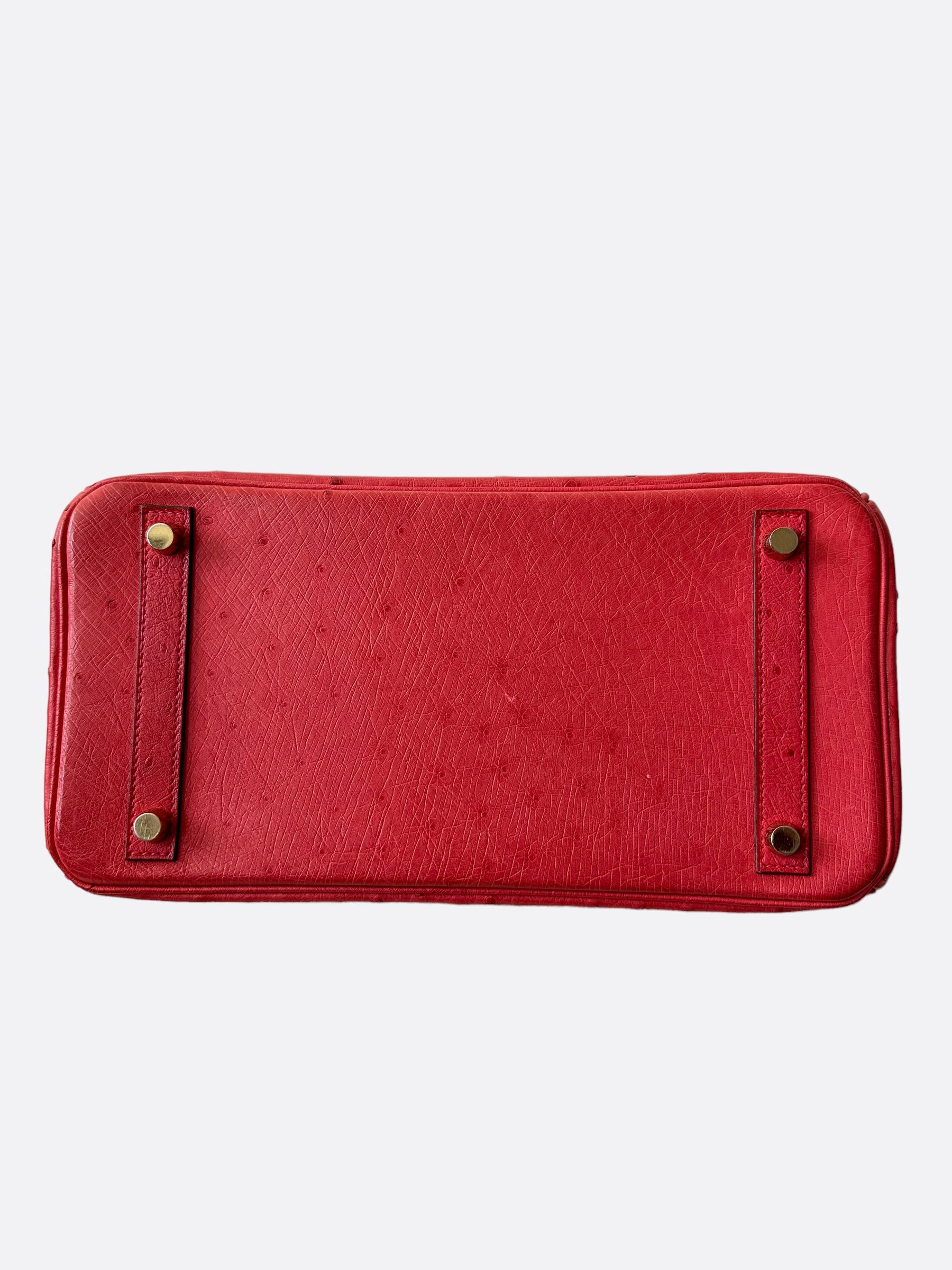 Herms Red Ostrich Leather Birkin 30