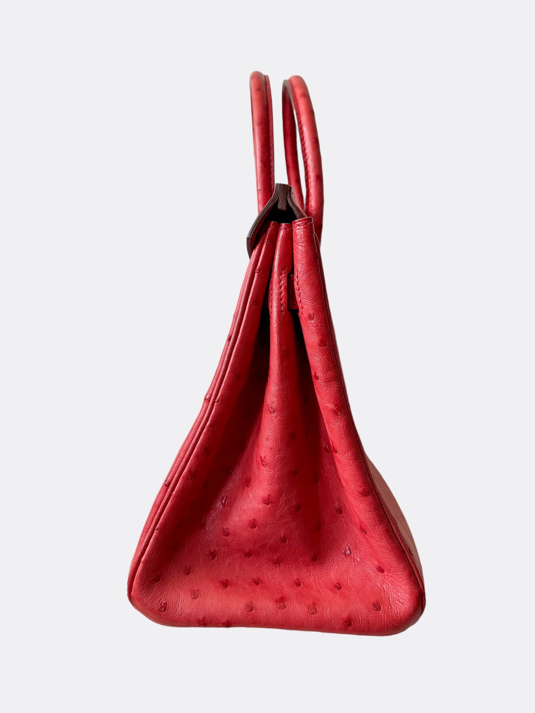 Herms Red Ostrich Leather Birkin 30