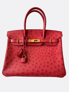 Herms Red Ostrich Leather Birkin 30