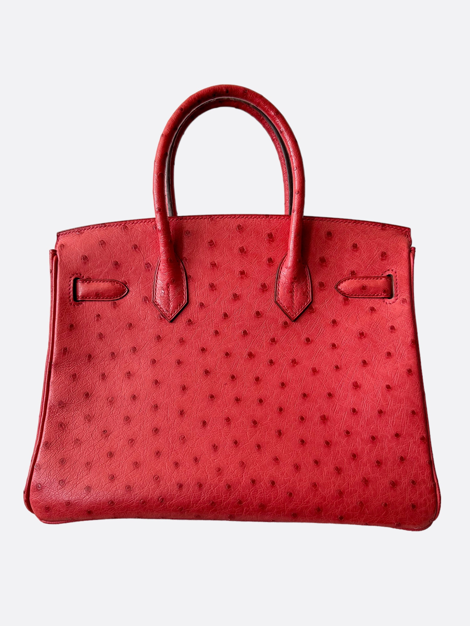 Herms Red Ostrich Leather Birkin 30
