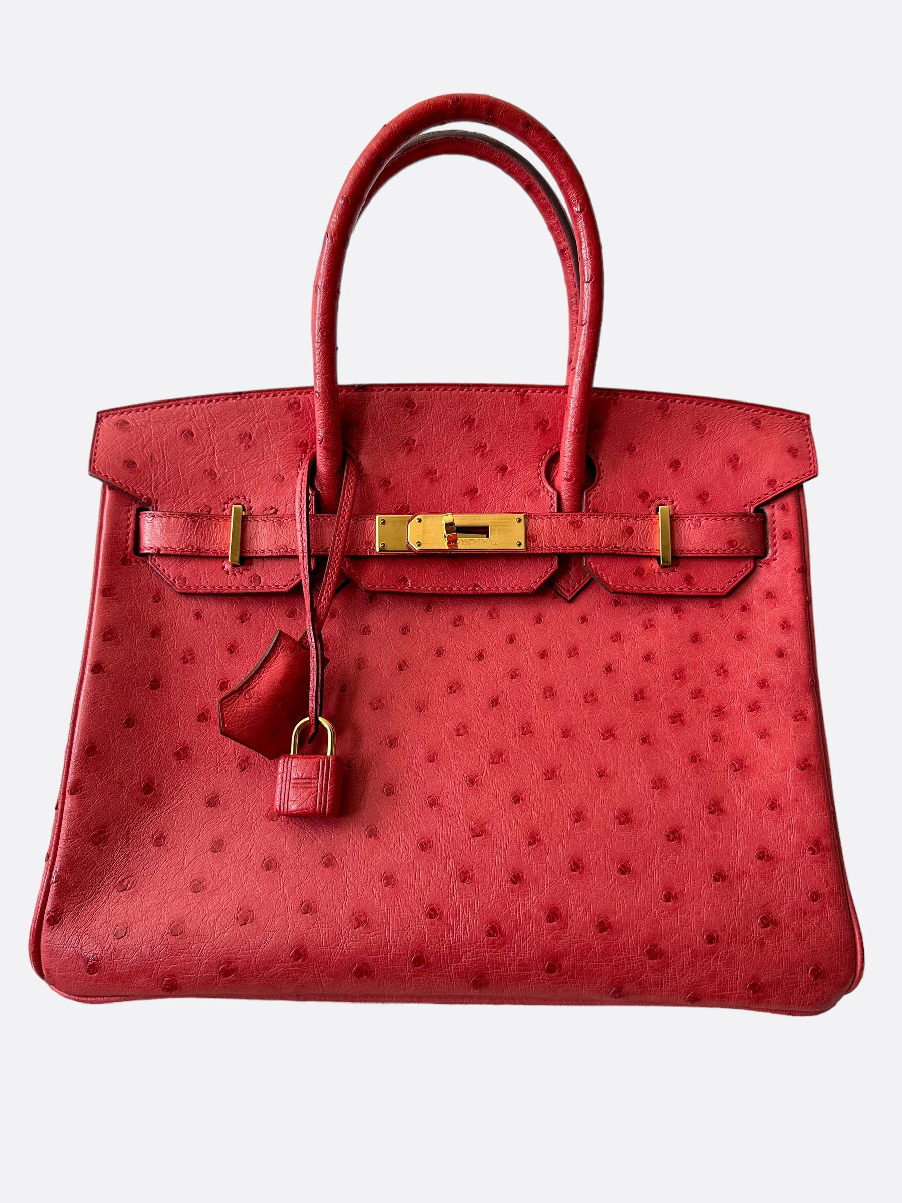 Herms Red Ostrich Leather Birkin 30