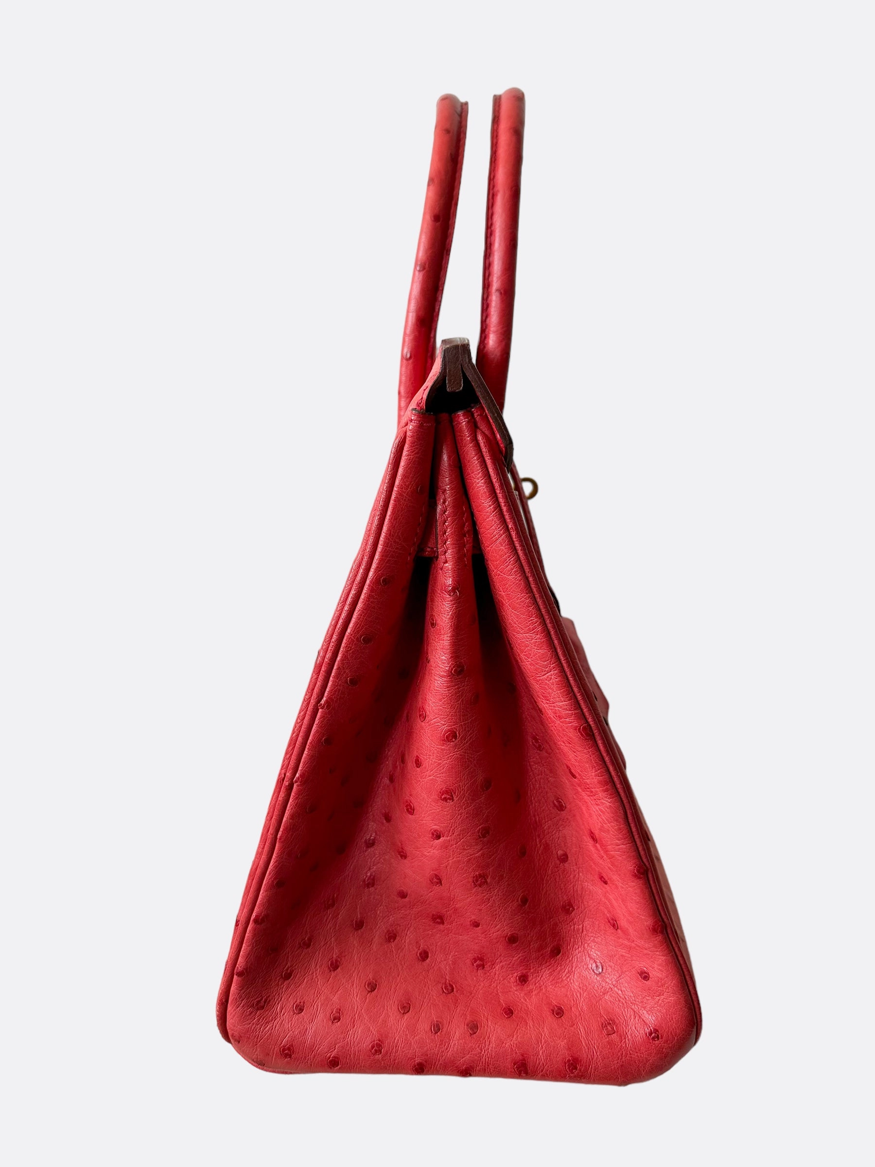 Herms Red Ostrich Leather Birkin 30