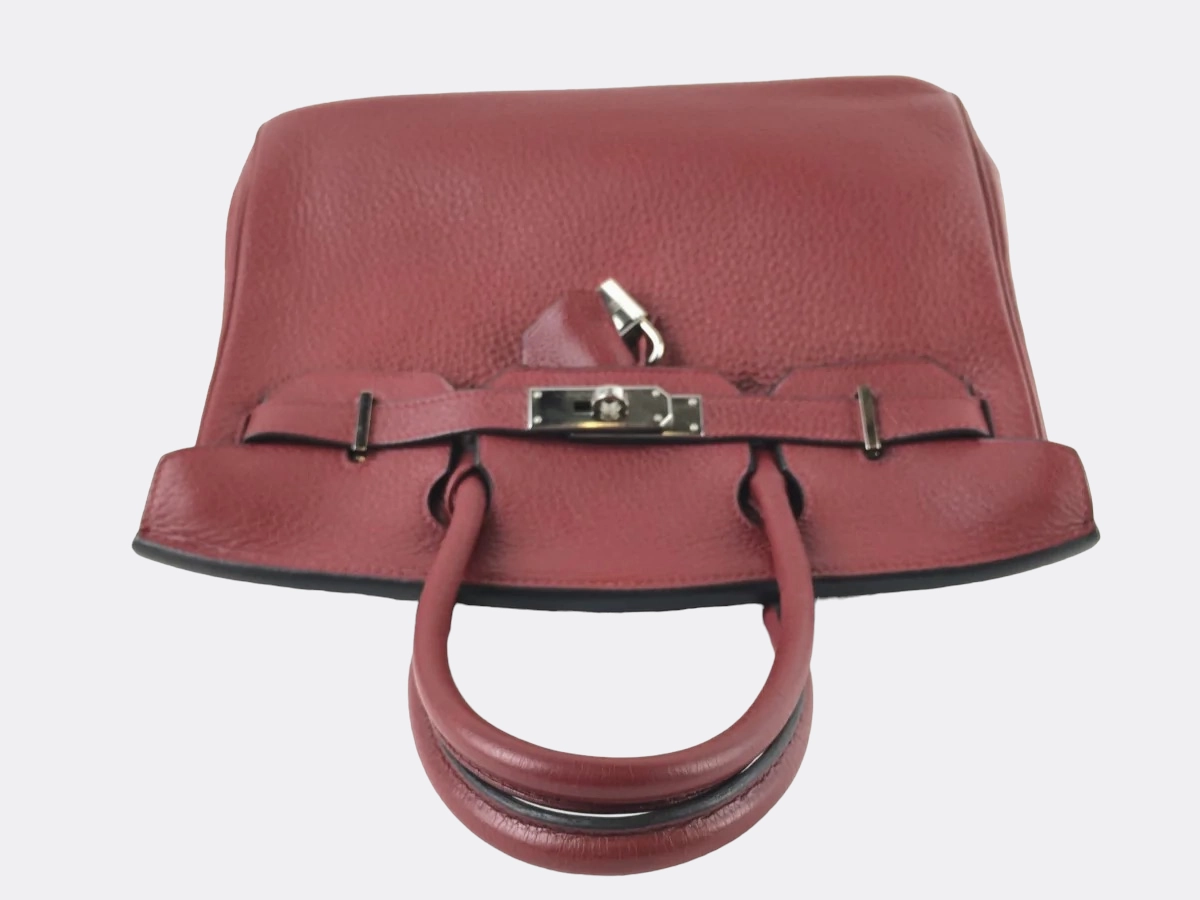 Herms Rouge Taurillon Clemence Leather Birkin 30