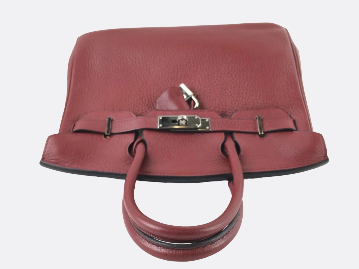 Herms Rouge Taurillon Clemence Leather Birkin 30