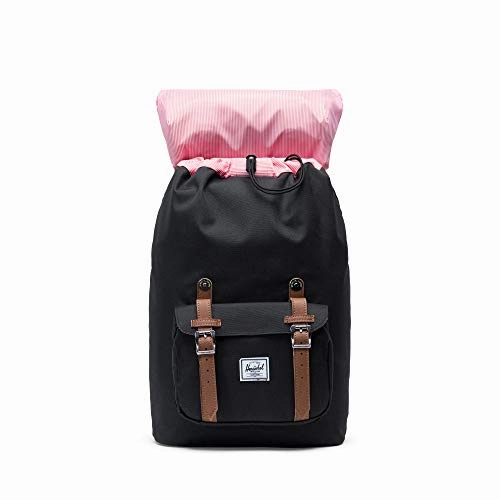Herschel Little America Laptop Backpack, Black/Tan Synthetic Leather, Mid-Volume 17.0L