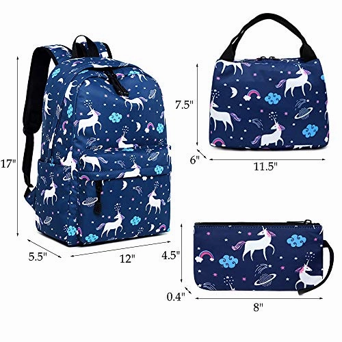 Hey Yoo 3pcs Laptop Backpack 3 Pieces Casual Hiking Daypack Bookbag School Bag Backpack Sets for Girls Women (Blue Unicorn)