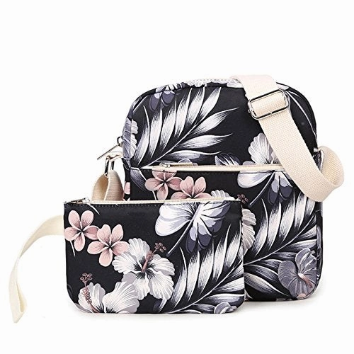 Hey Yoo Fashion High Capacity Canvas Backpack Set Cute Laptop School Bag for Teen Girls, Black