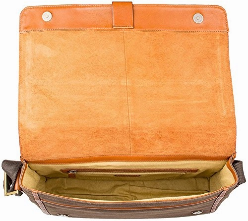 Hidesign Aiden Canvas And Leather Business Laptop Messenger Cross Body Bag, Desert Palm