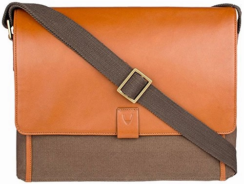 Hidesign Aiden Canvas And Leather Business Laptop Messenger Cross Body Bag, Desert Palm