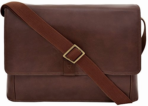 Hidesign Aiden Leather Business Laptop Messenger Cross Body Bag, Brown