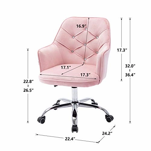 HomVent Modern Upholstered Swivel Chair, Velvet Accent Chairs, Velvet Desk Chair Leisure Arm Chair Adjustable Swivel Task Stool with Acrylic Diamond Button Decoration for Living Room/Office (Pink)