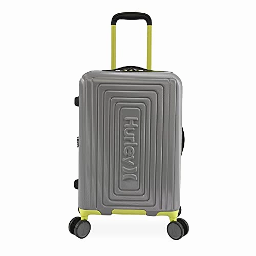 Hurley Suki Hardside Spinner Carry On Luggage 21", Light Grey/Neon