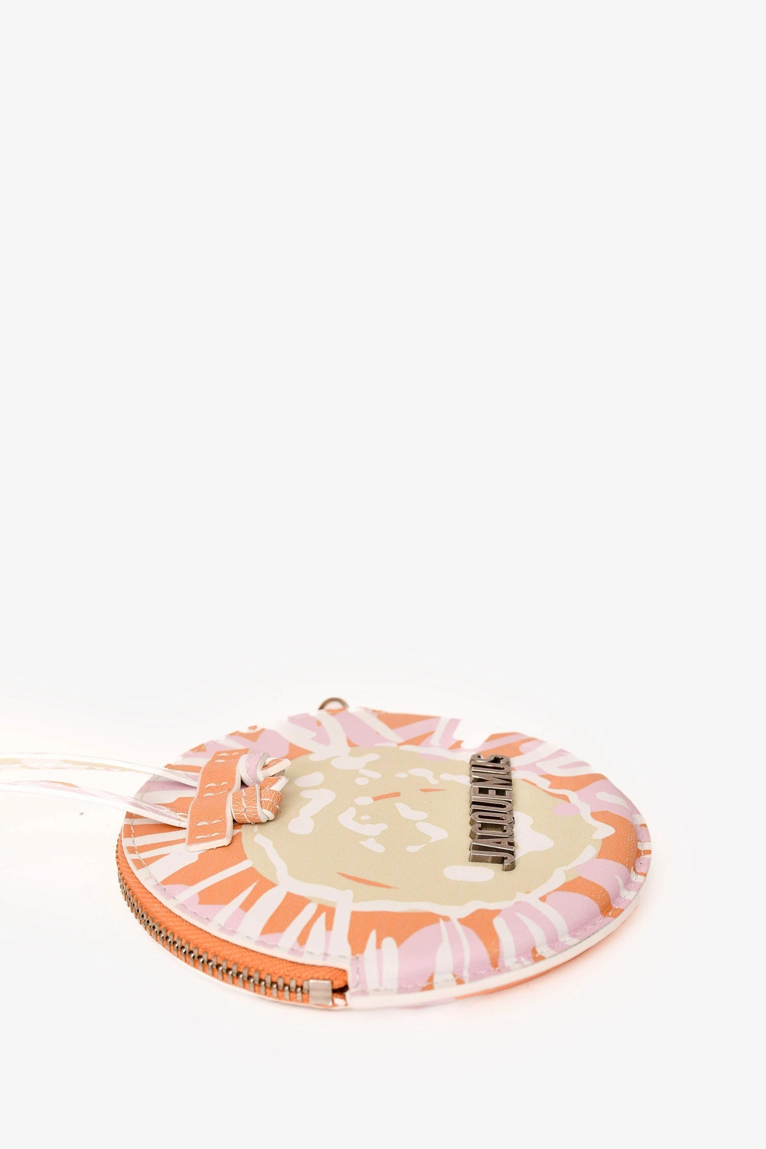 Jacquemus Orange/White Leather Le Pitchou Round Coin Purse with Strap