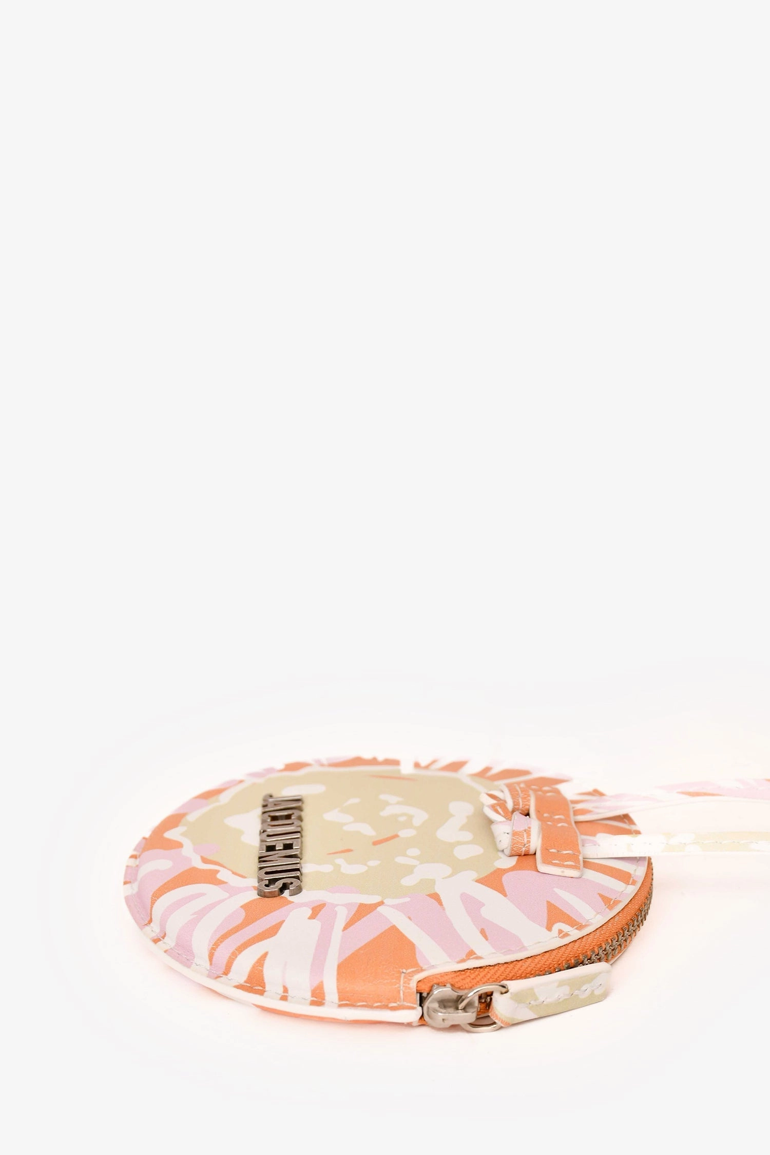Jacquemus Orange/White Leather Le Pitchou Round Coin Purse with Strap