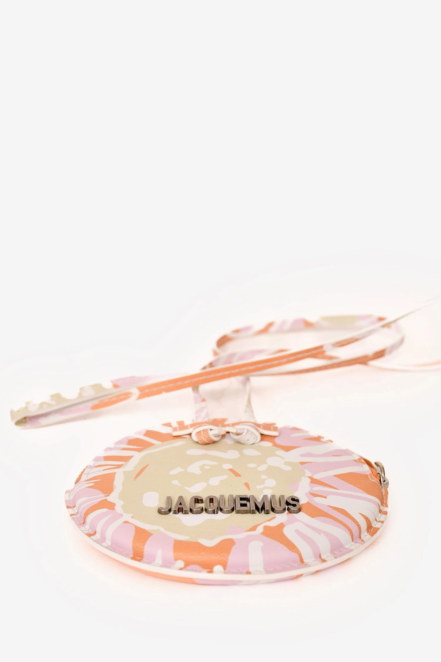 Jacquemus Orange/White Leather Le Pitchou Round Coin Purse with Strap