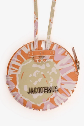 Jacquemus Orange/White Leather Le Pitchou Round Coin Purse with Strap