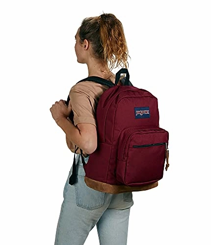 JanSport Right Pack Backpack - School, Travel, Work, or Laptop Bookbag with Suede Leather Bottom with Water Bottle Pocket, Russet Red