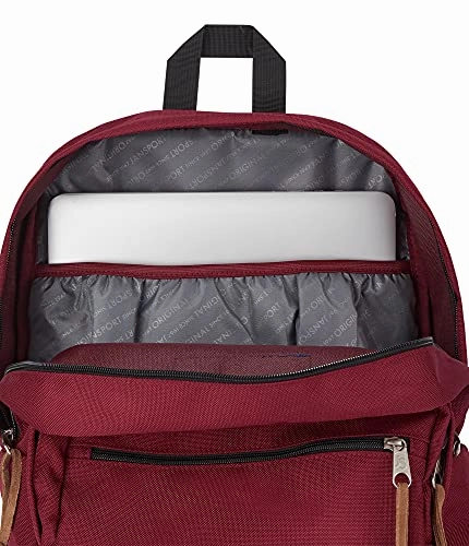 JanSport Right Pack Backpack - School, Travel, Work, or Laptop Bookbag with Suede Leather Bottom with Water Bottle Pocket, Russet Red