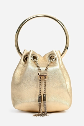 Jimmy Choo Gold Leather Mini Top Handle 'Bon Bon' Bag with Chain